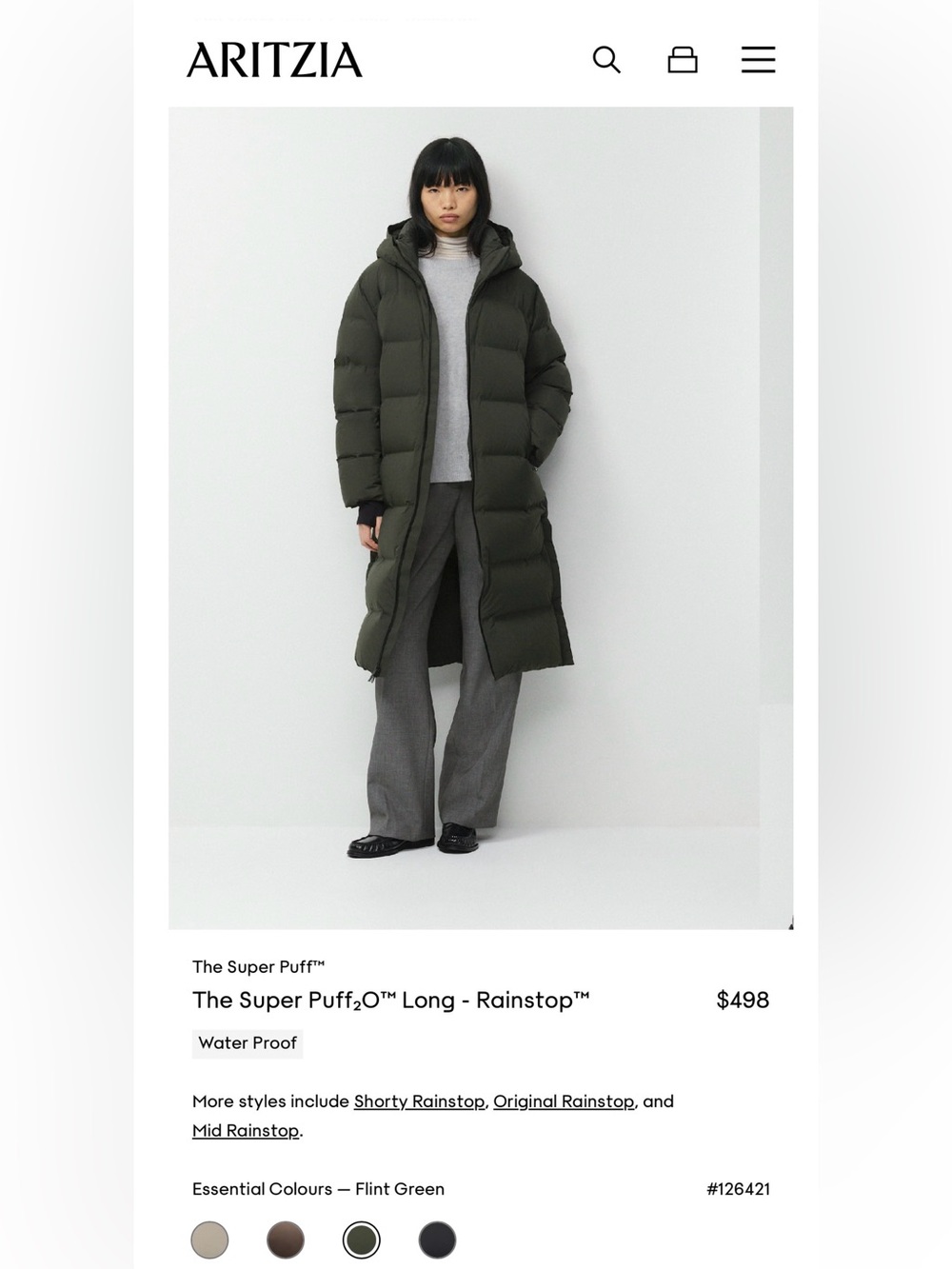 Aritzia Tna The Super Puff₂O™ Long - Rainstop Sz XXS